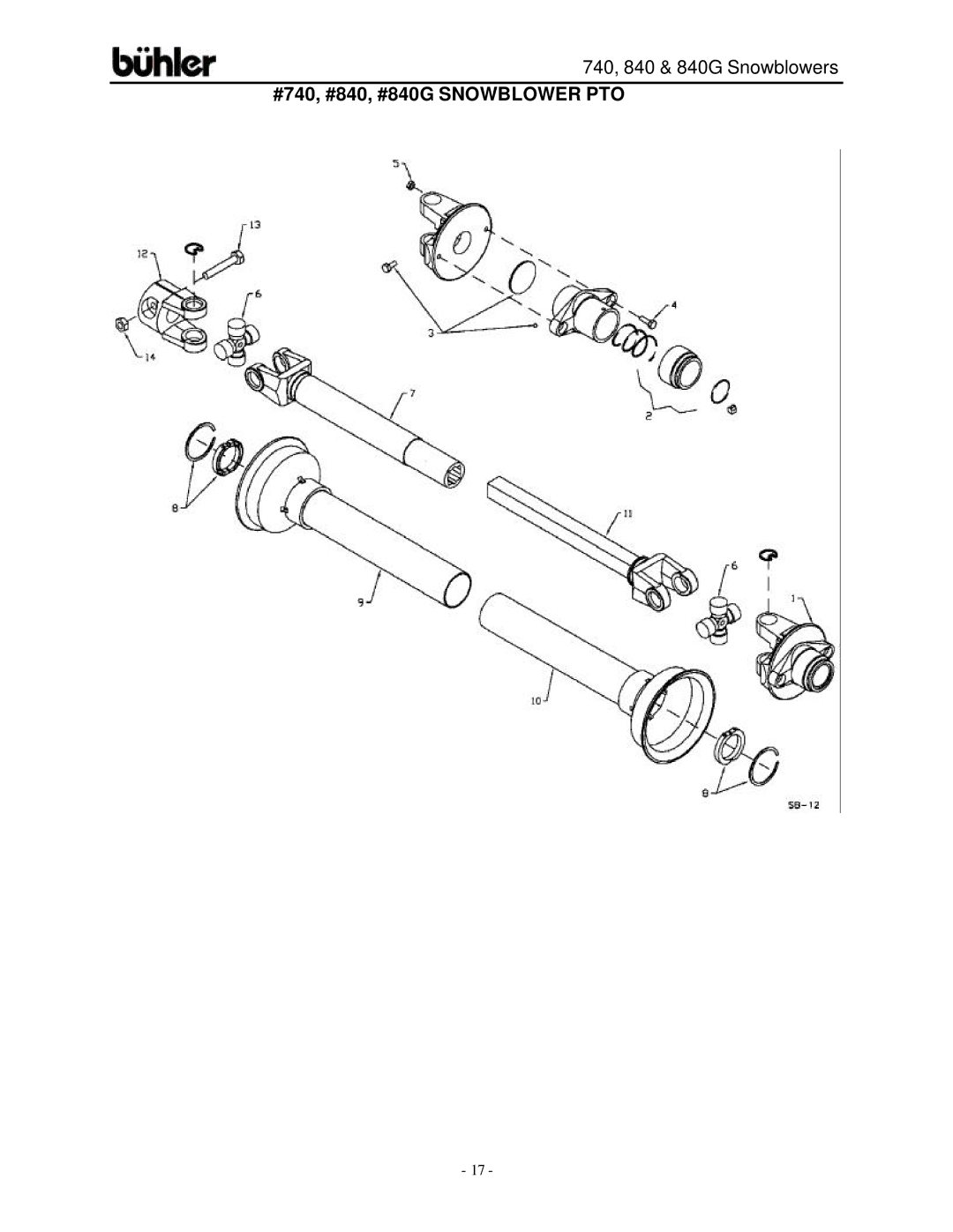 Buhler FK314, FK313 warranty #740, #840, #840G Snowblower PTO 