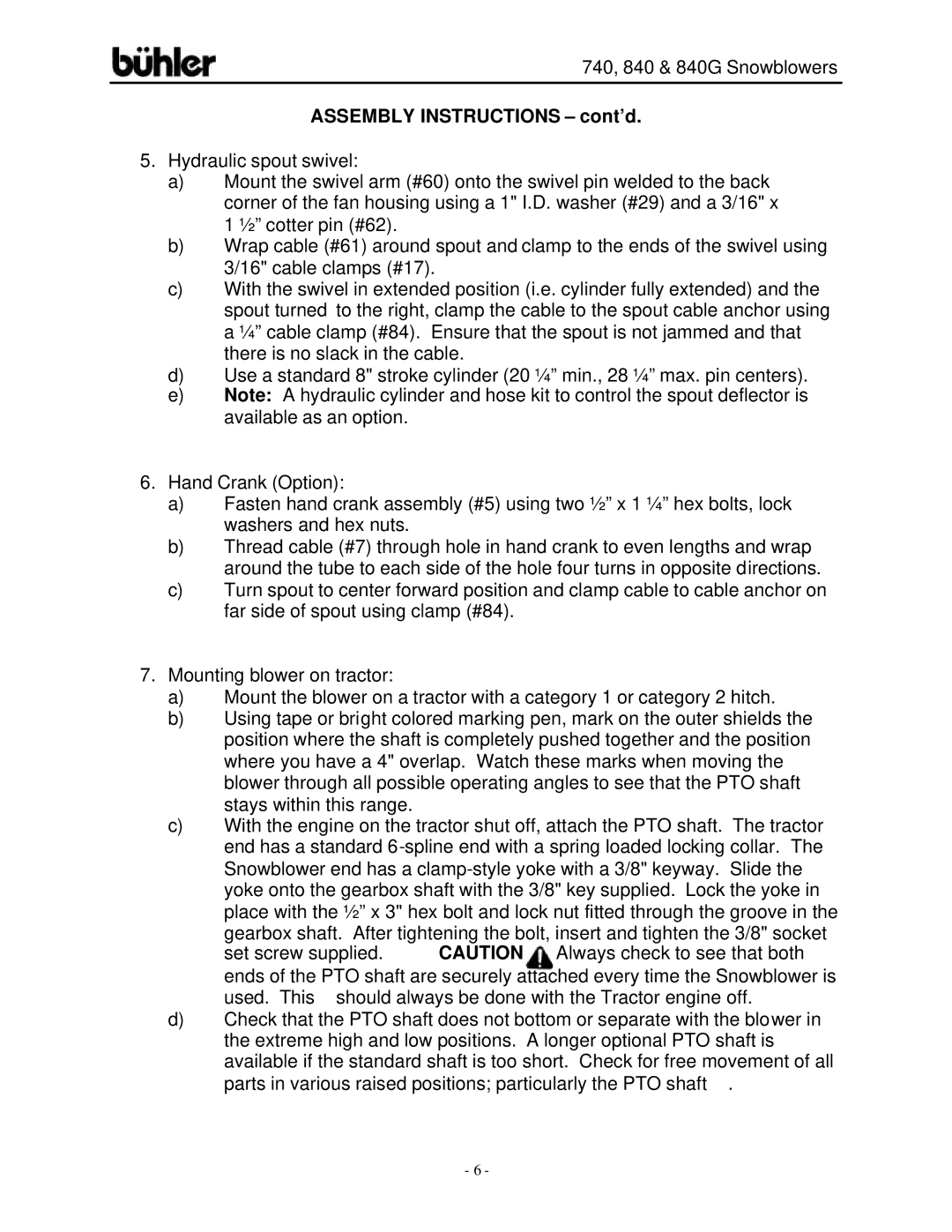 Buhler FK313, FK314 warranty Assembly Instructions cont’d 