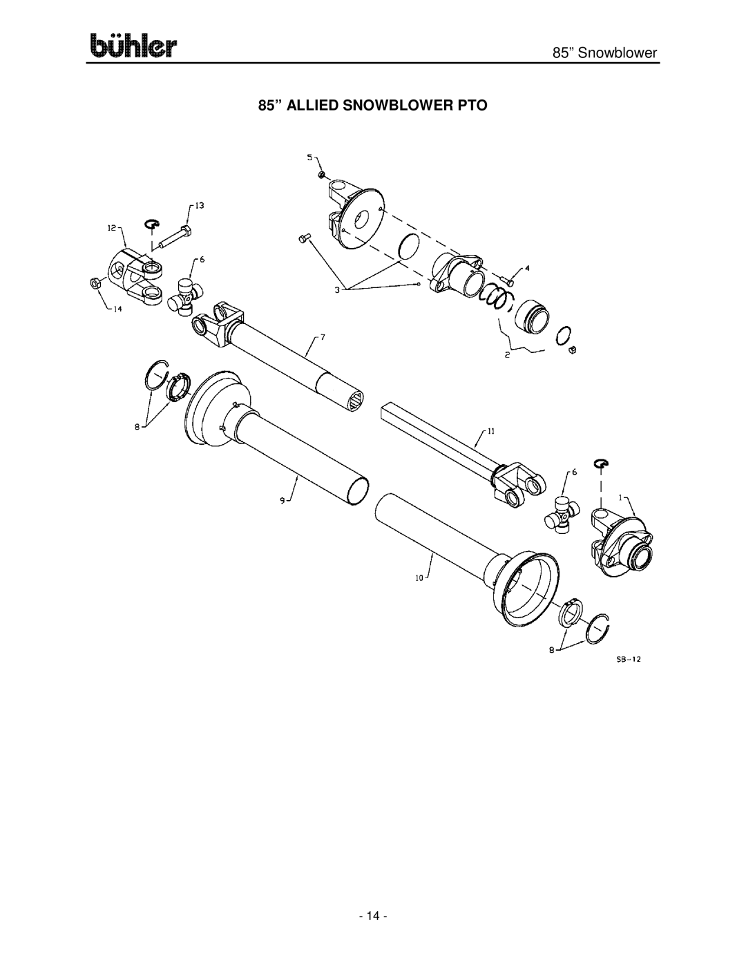 Buhler FK314 manual Allied Snowblower PTO 