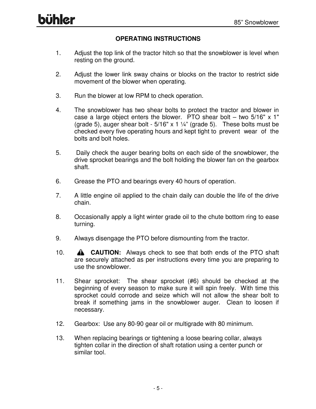 Buhler FK314 manual Operating Instructions 