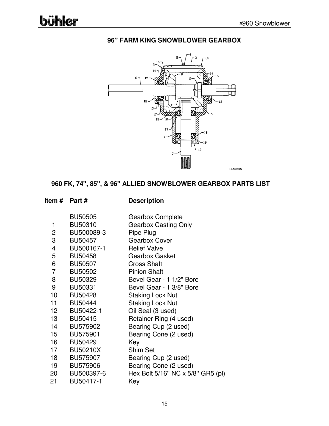 Buhler FK315 manual Item # Description 