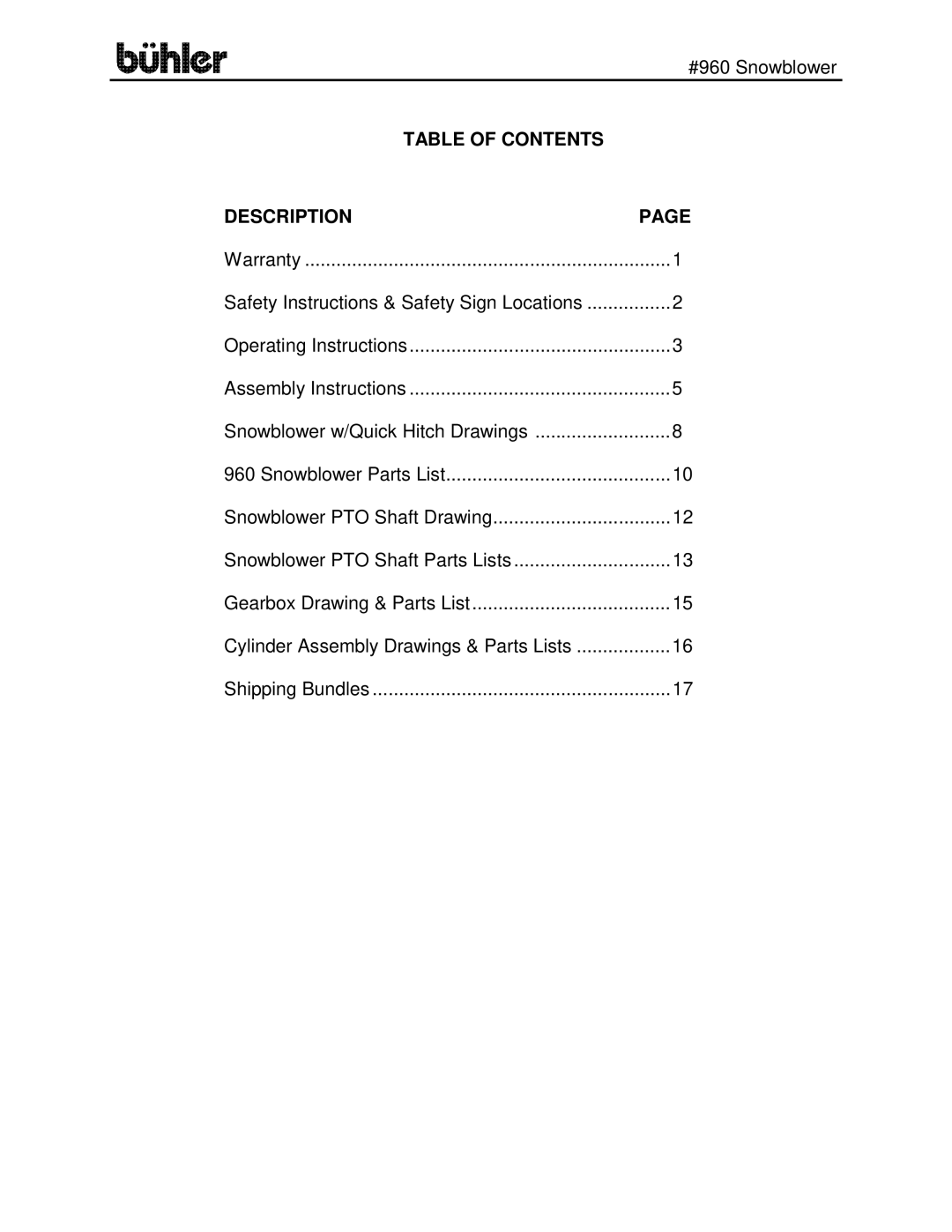 Buhler FK315 manual Table of Contents Description 