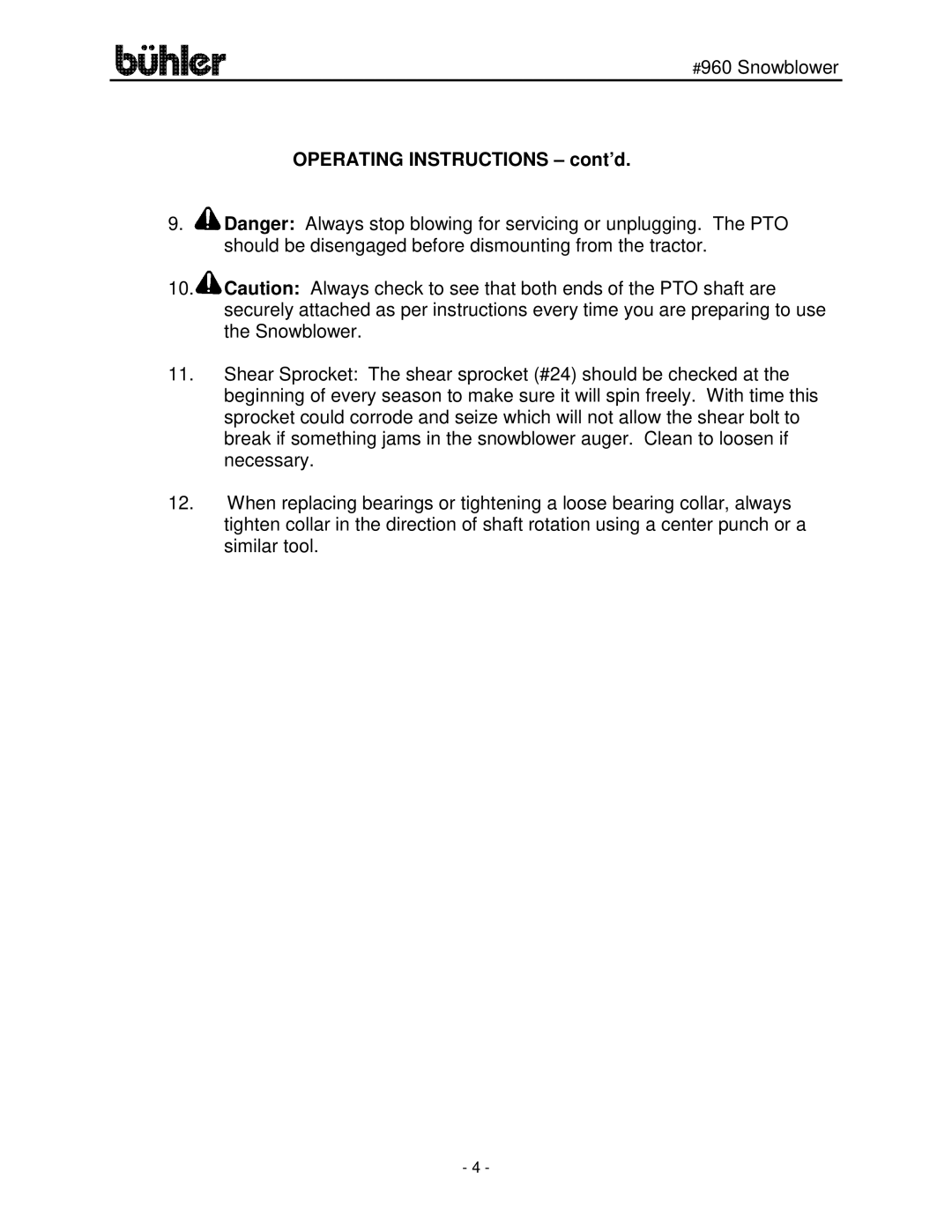 Buhler FK315 manual Operating Instructions cont’d 