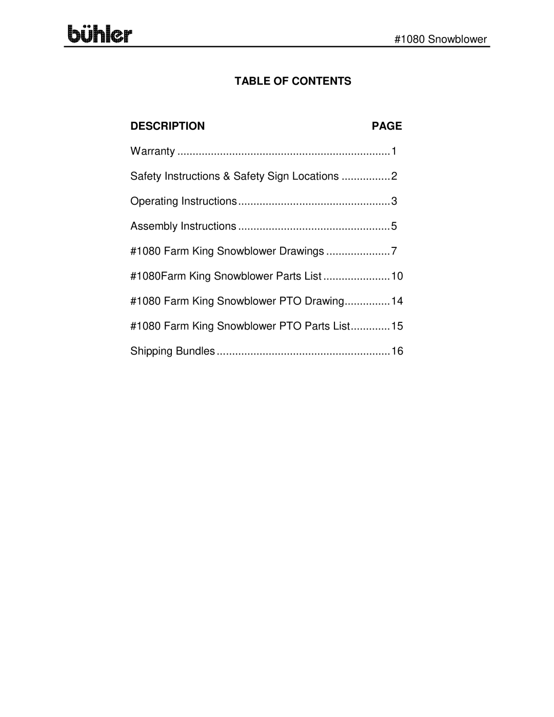 Buhler FK329 manual Table of Contents Description 