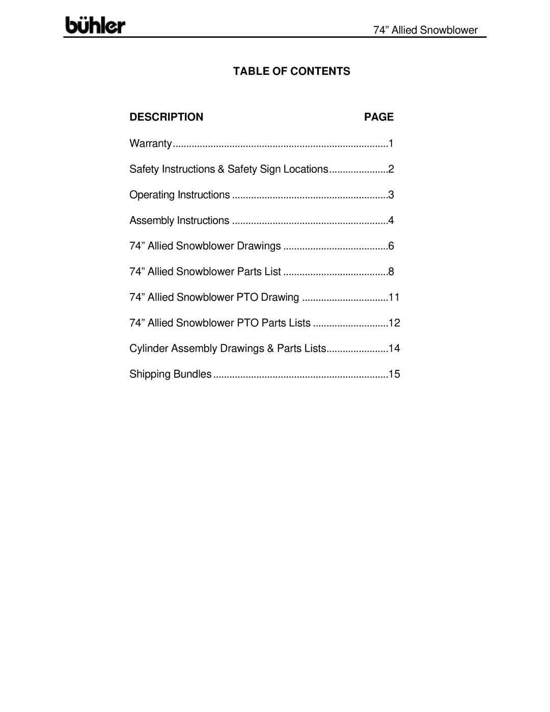 Buhler FK331 warranty Table of Contents Description 