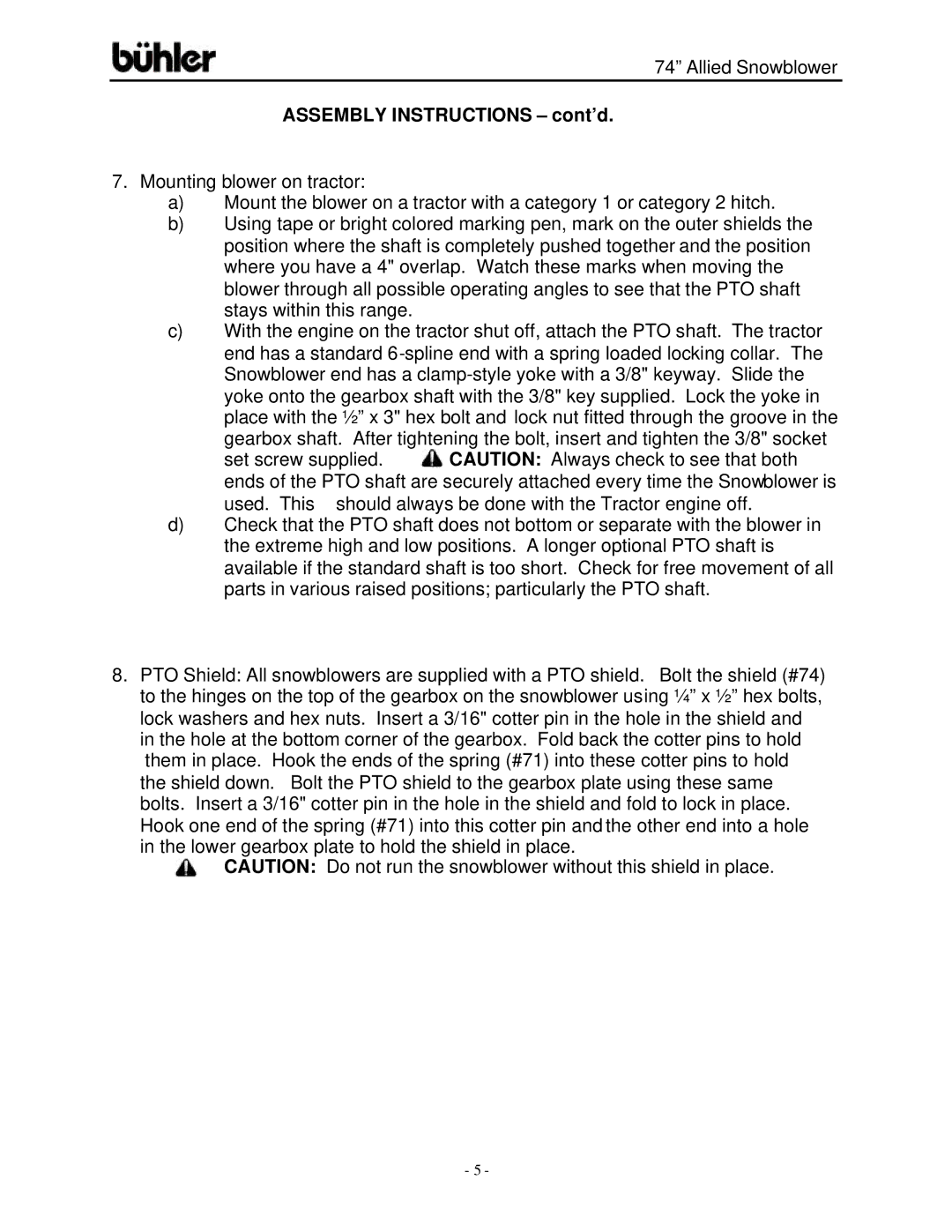 Buhler FK331 warranty Assembly Instructions cont’d 