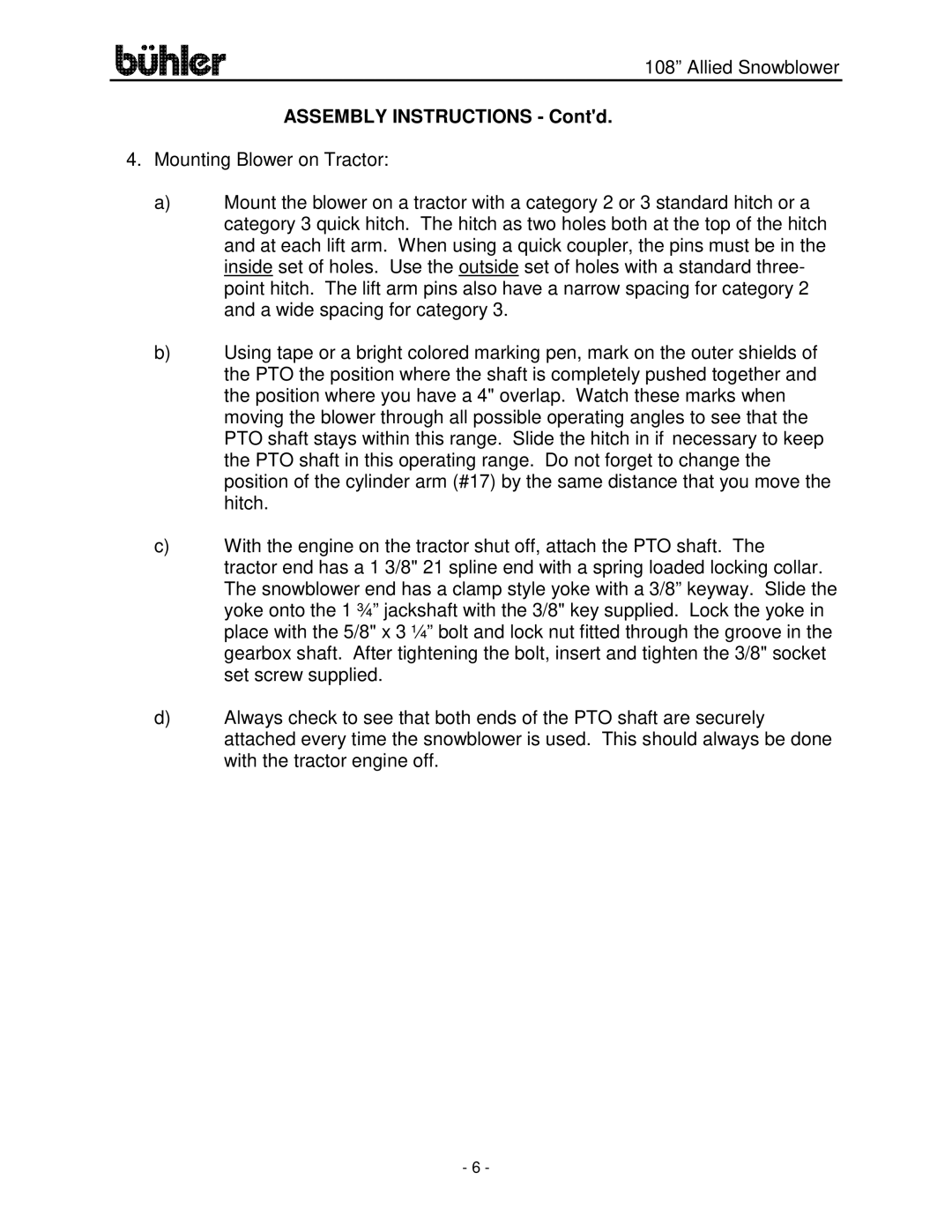 Buhler FK332 manual Assembly Instructions Contd 