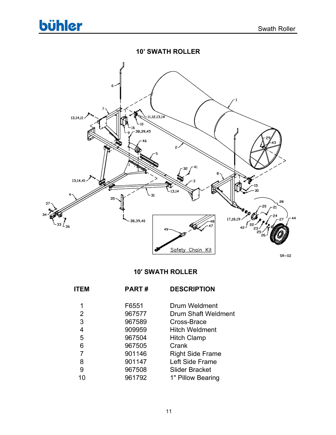 Buhler FK358 manual 10’ Swath Roller Description 