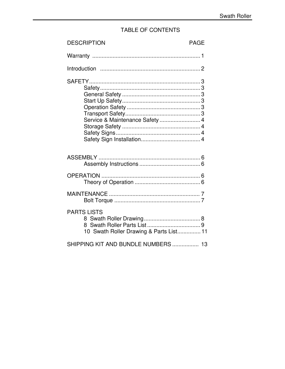 Buhler FK358 manual Table of Contents Description, Parts Lists 