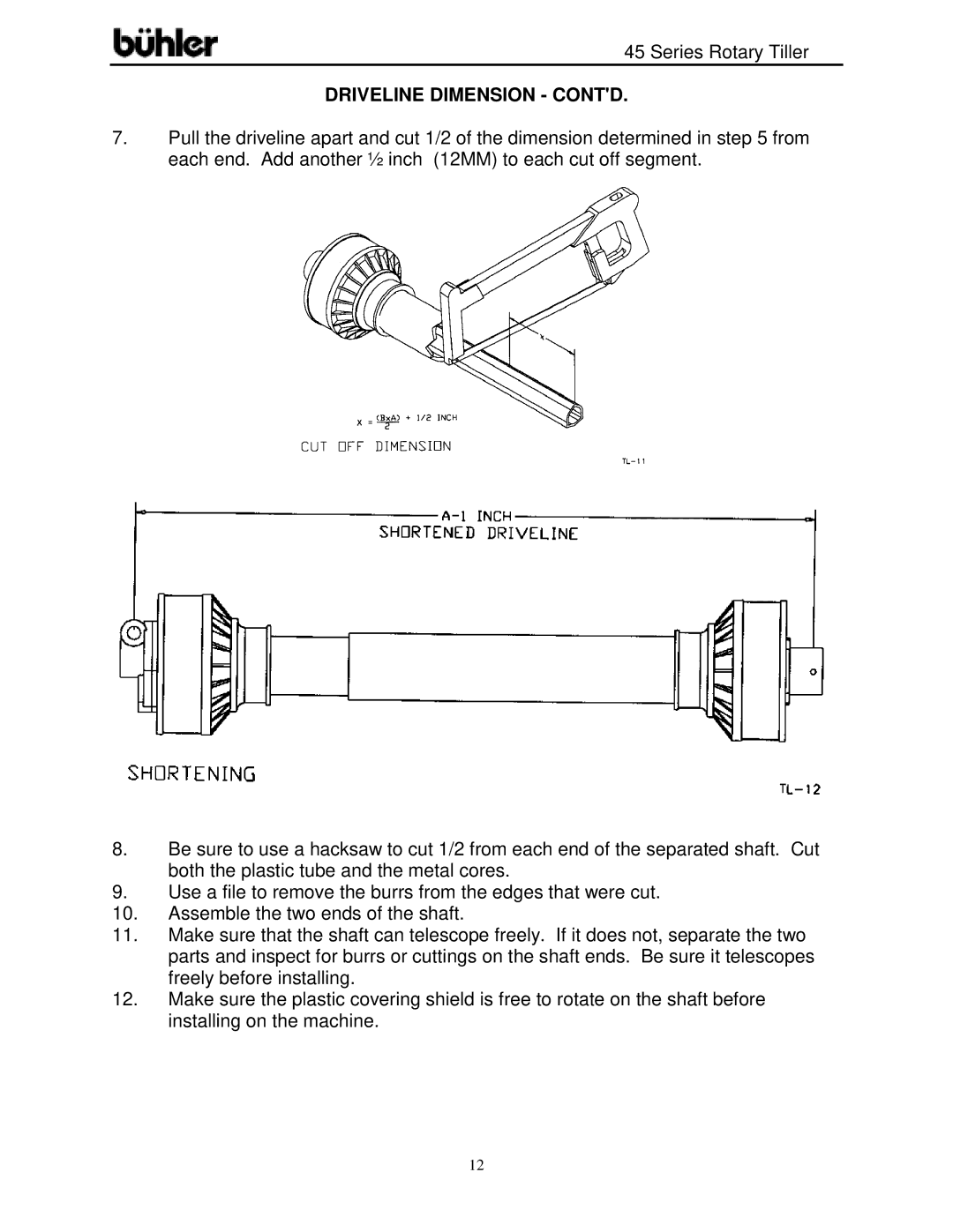 Buhler FK366 warranty Driveline Dimension Contd 