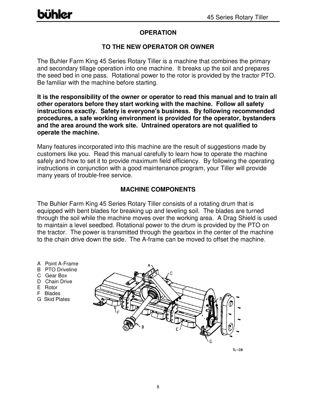 Buhler FK366 warranty Operation To the NEW Operator or Owner, Machine Components 