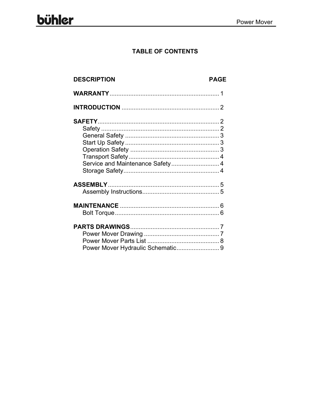 Buhler FK368 manual Table of Contents Description 