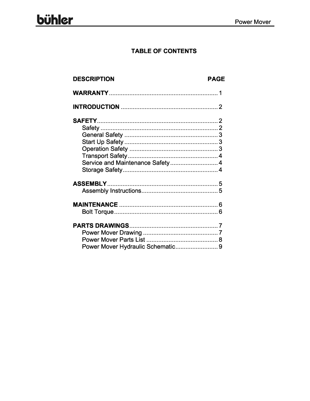 Buhler FK368 manual Table Of Contents, Description, Page 