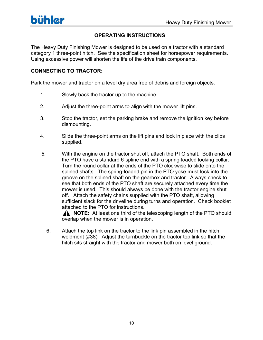 Buhler FK369 manual Operating Instructions, Connecting to Tractor 