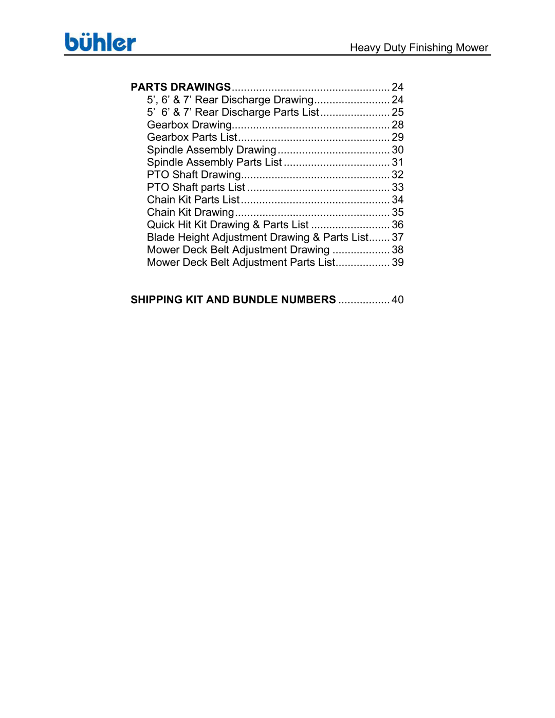 Buhler FK369 manual Parts Drawings, Shipping KIT and Bundle Numbers 