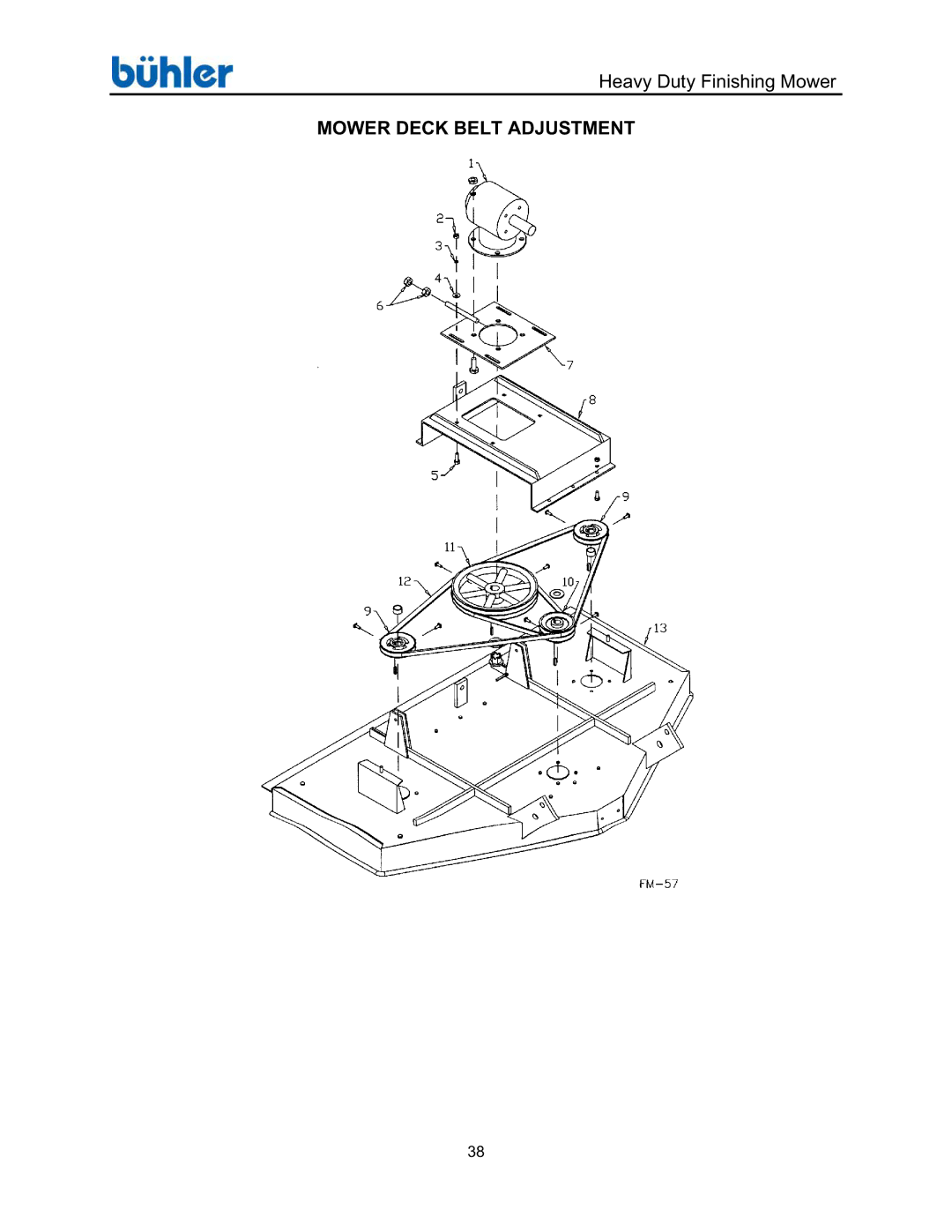 Buhler FK369 manual Mower Deck Belt Adjustment 