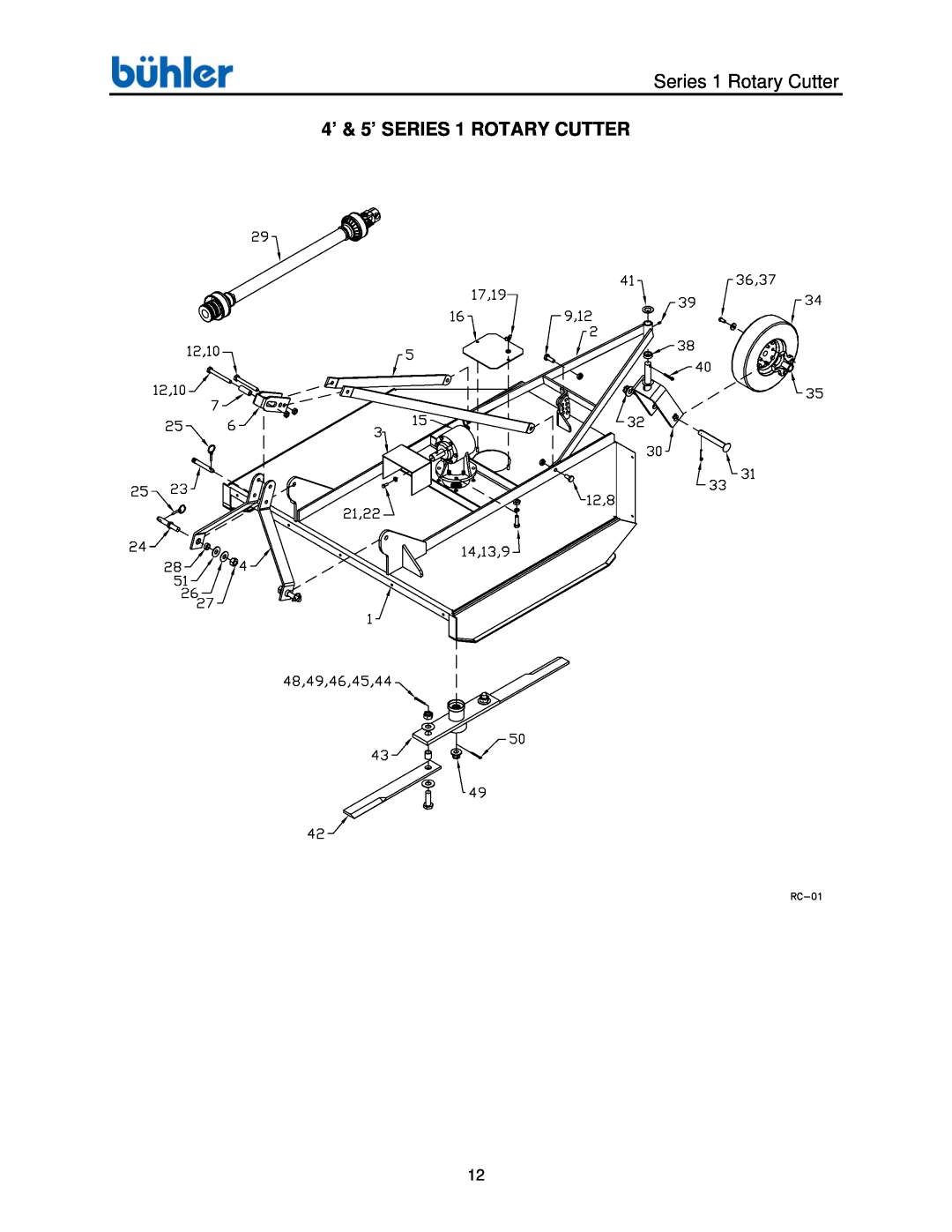 Buhler FK372 manual Series 1 Rotary Cutter, 4’ & 5’ SERIES 1 ROTARY CUTTER 