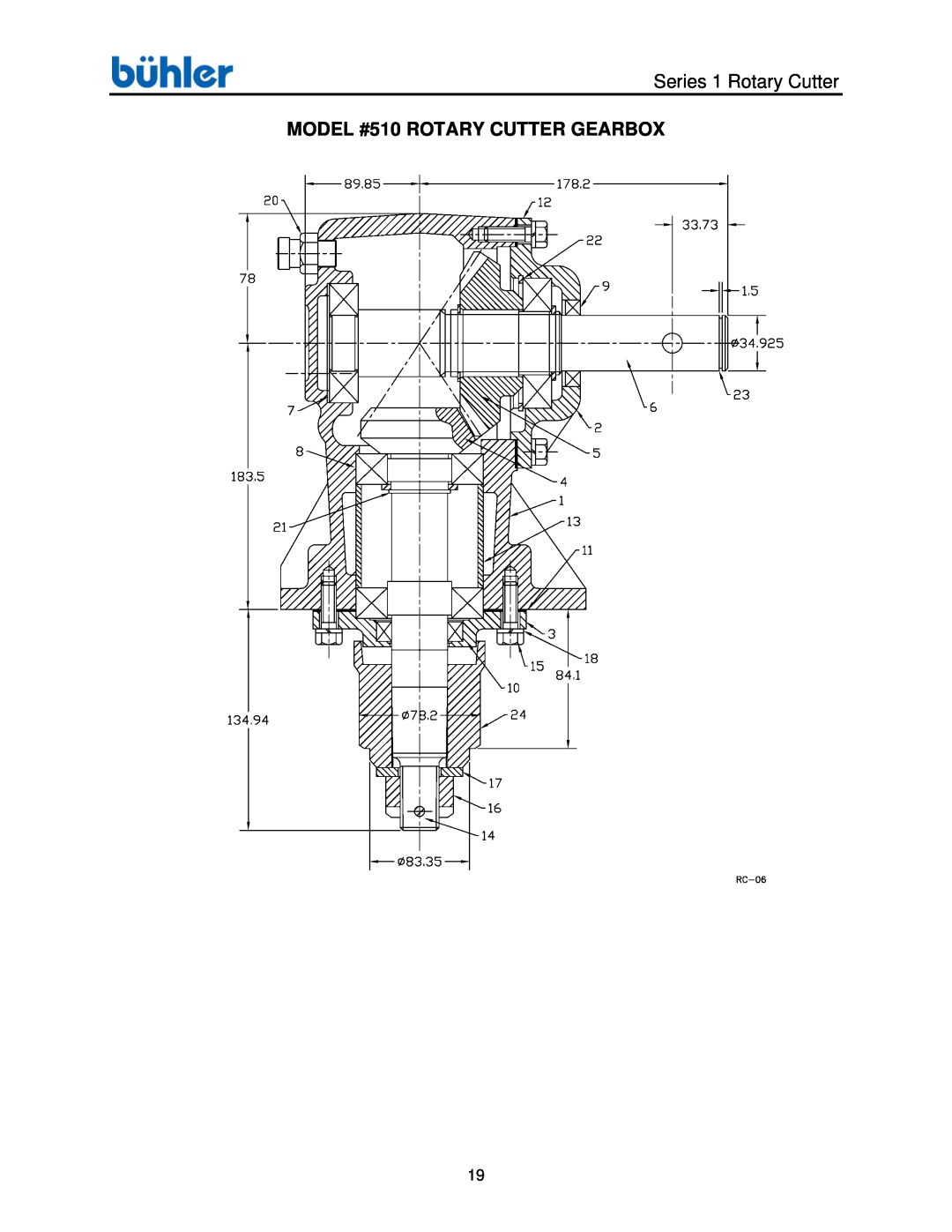 Buhler FK372 manual Series 1 Rotary Cutter, MODEL #510 ROTARY CUTTER GEARBOX 