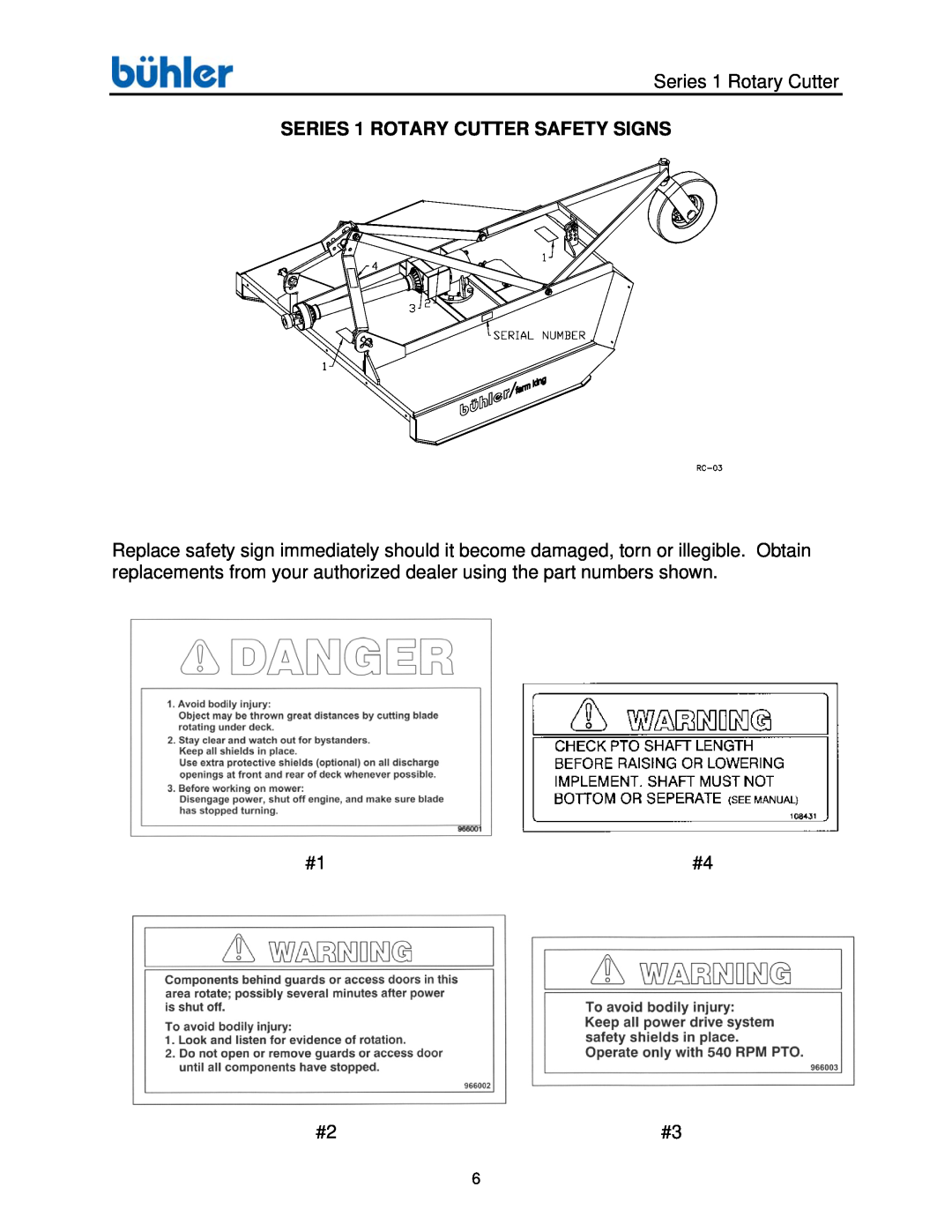 Buhler FK372 manual Series 1 Rotary Cutter, SERIES 1 ROTARY CUTTER SAFETY SIGNS 