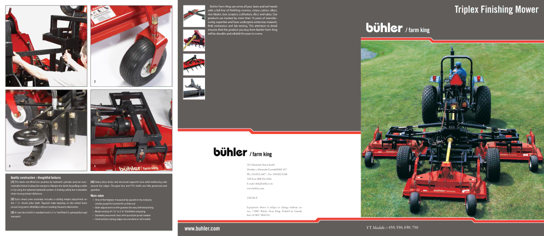 Buhler YT750, YT550, YT450, YT650 manual Triplex Finishing Mower, Quality construction thoughtful features, More value 