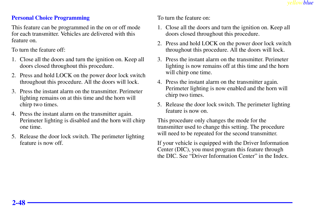 Buick 2000 manual Personal Choice Programming 