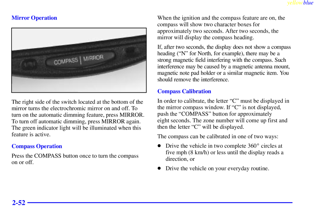 Buick 2000 manual Compass Operation, Compass Calibration 