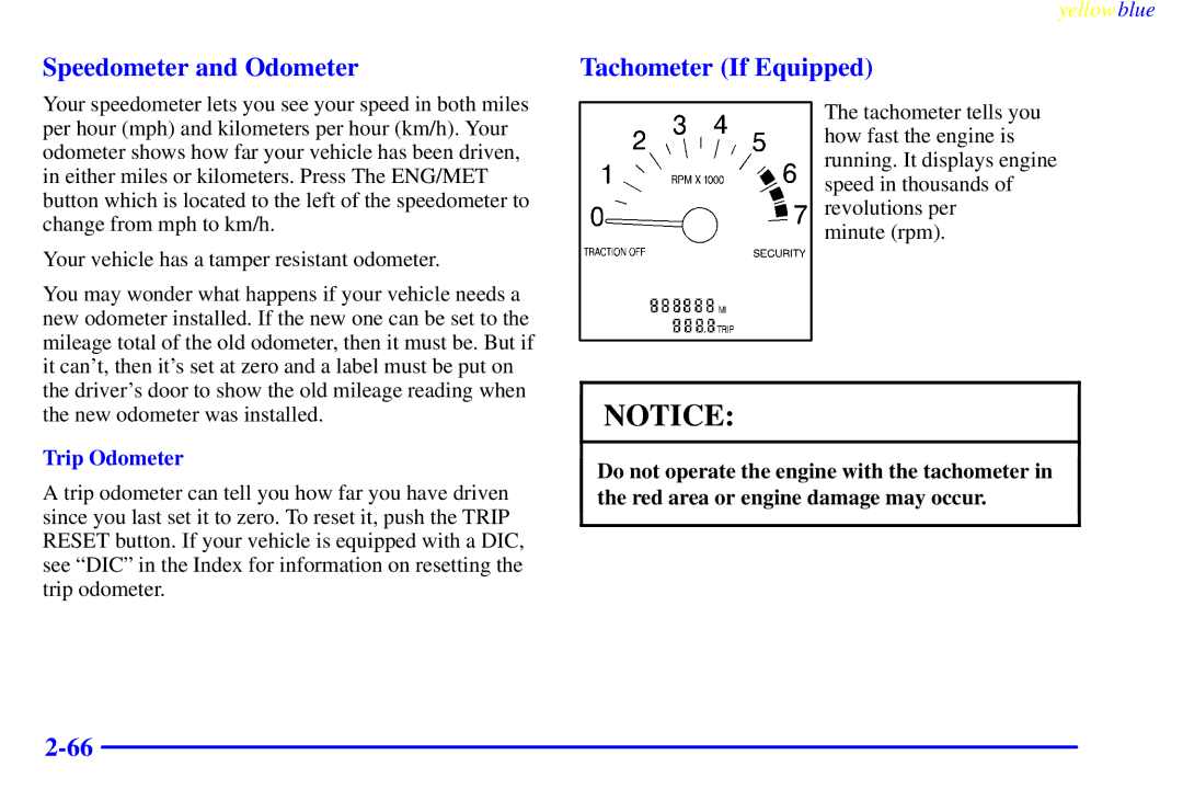 Buick 2000 manual Speedometer and Odometer, Tachometer If Equipped, Trip Odometer 