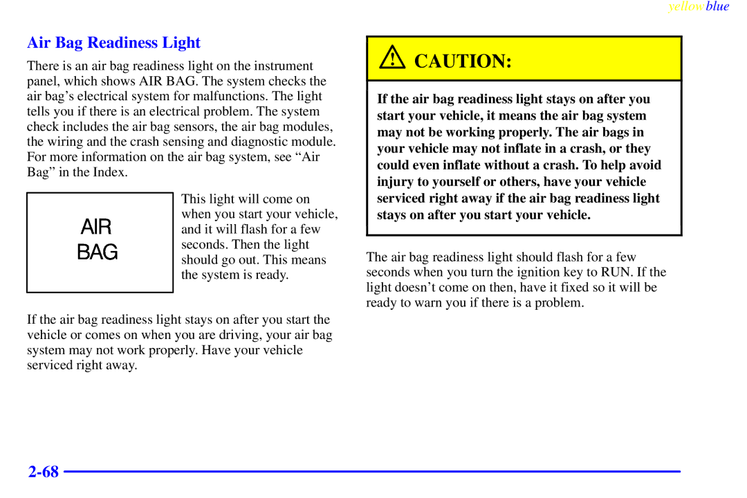 Buick 2000 manual Air Bag Readiness Light 