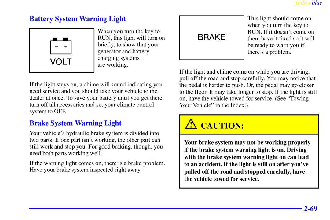 Buick 2000 manual Battery System Warning Light, Brake System Warning Light 