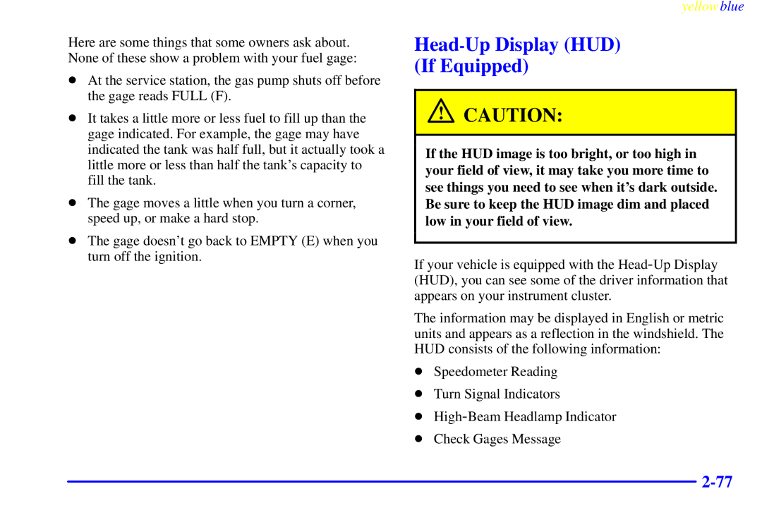 Buick 2000 manual Head-Up Display HUD If Equipped 