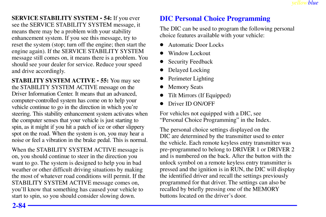 Buick 2000 manual DIC Personal Choice Programming 