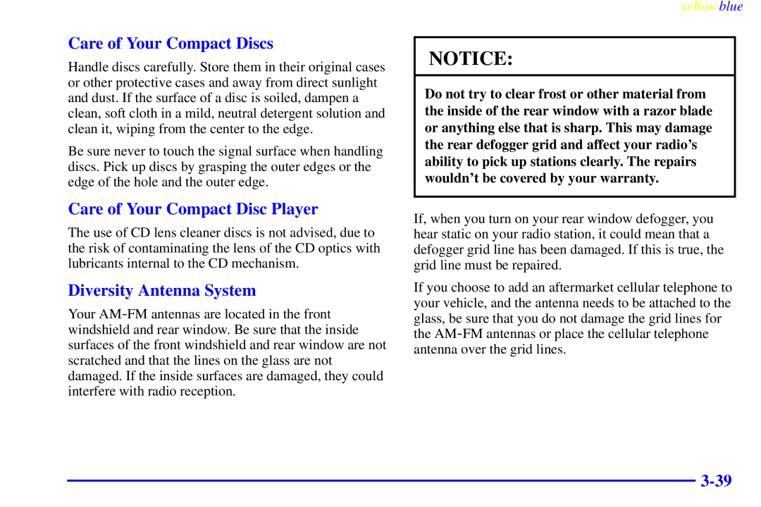 Buick 2000 manual Care of Your Compact Discs, Care of Your Compact Disc Player, Diversity Antenna System 