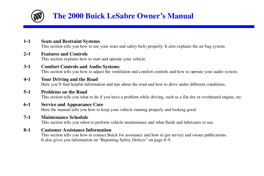 Buick 2000 manual Features and Controls 