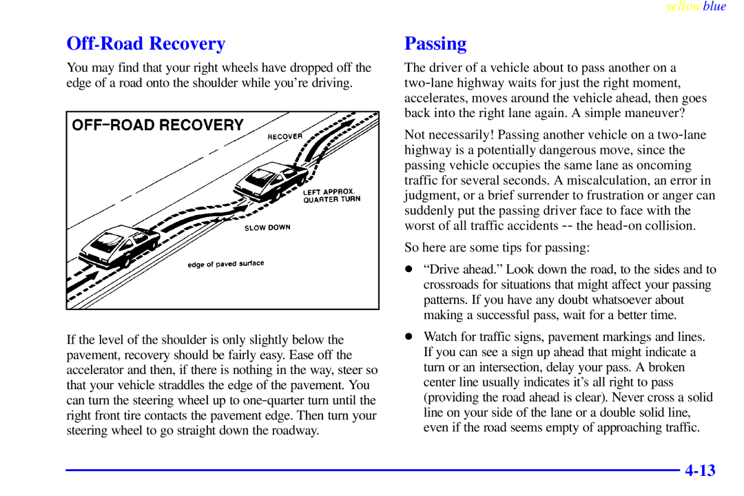 Buick 2000 manual Off-Road Recovery, Passing 