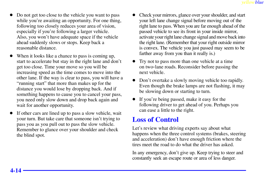 Buick 2000 manual Loss of Control 