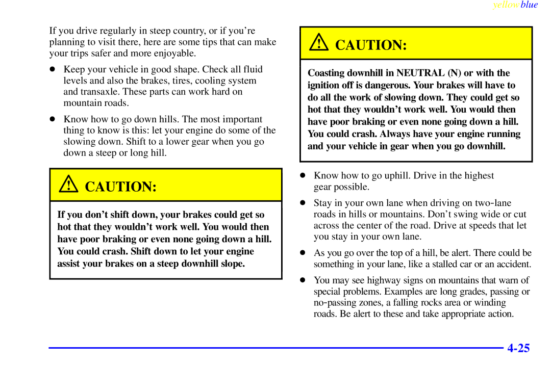 Buick 2000 manual Yellow blue 