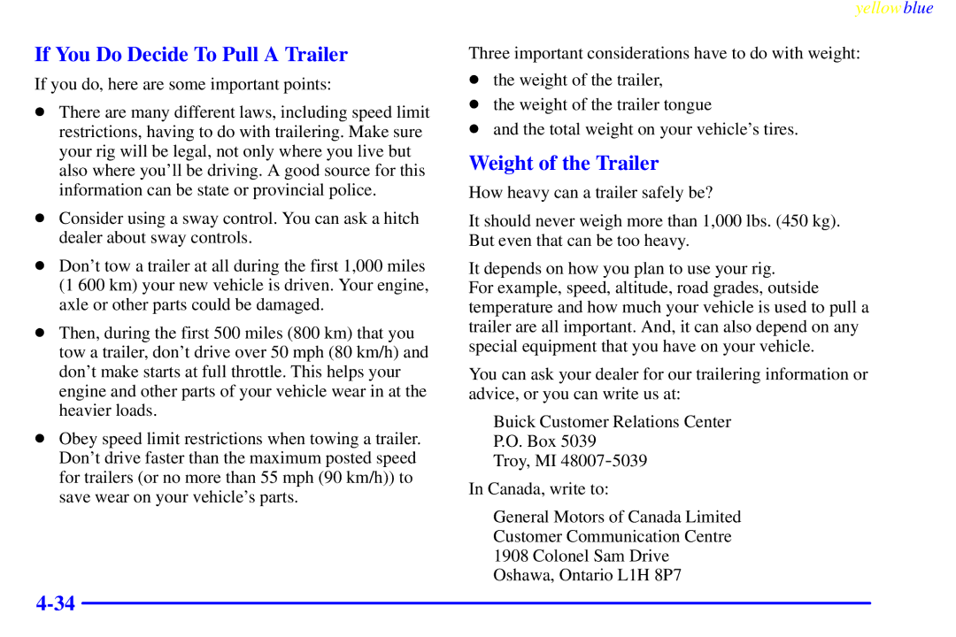 Buick 2000 manual If You Do Decide To Pull a Trailer, Weight of the Trailer 