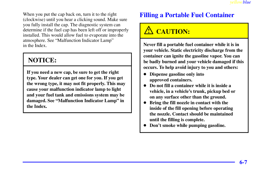 Buick 2000 manual Filling a Portable Fuel Container 