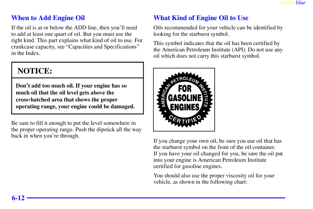 Buick 2000 manual When to Add Engine Oil, What Kind of Engine Oil to Use 