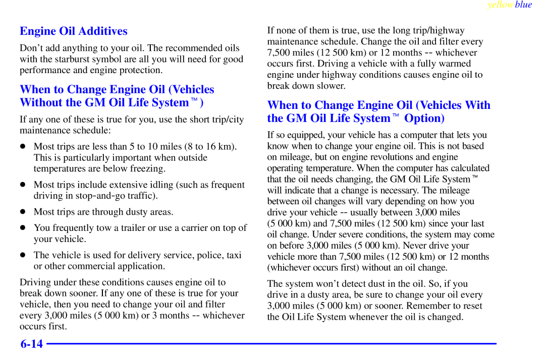 Buick 2000 manual Engine Oil Additives 