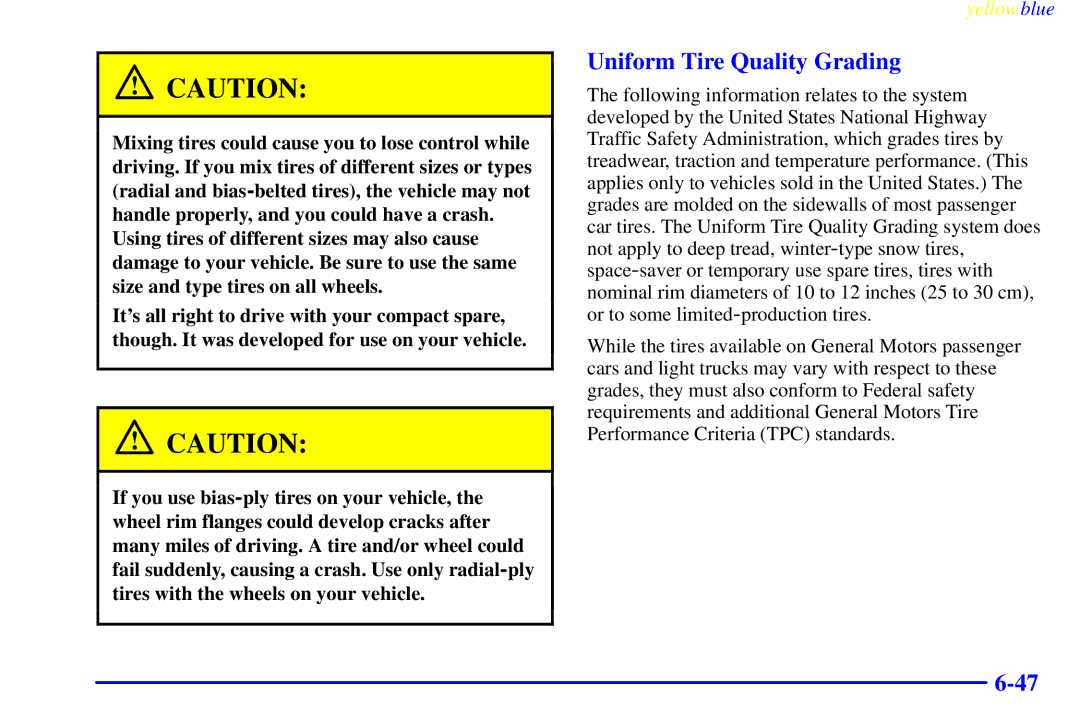 Buick 2000 manual Uniform Tire Quality Grading 