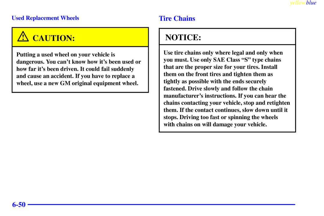 Buick 2000 manual Tire Chains, Used Replacement Wheels 