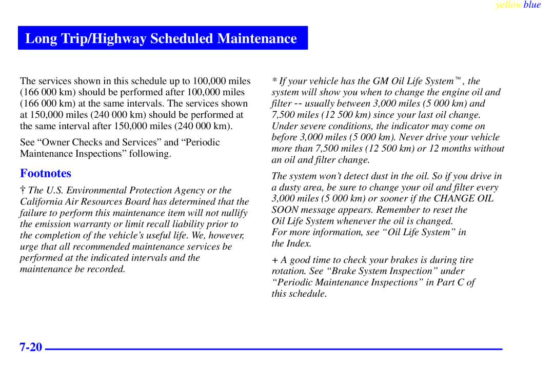 Buick 2000 manual Long Trip/Highway Scheduled Maintenance 