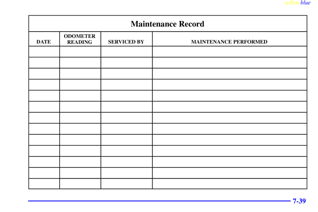 Buick 2000 manual Maintenance Record 