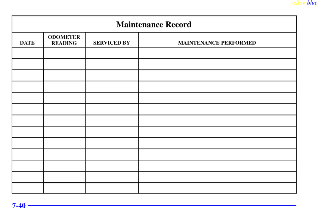 Buick 2000 manual Maintenance Record 