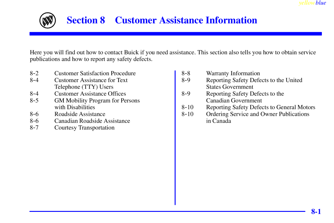 Buick 2000 manual Customer Assistance Information 