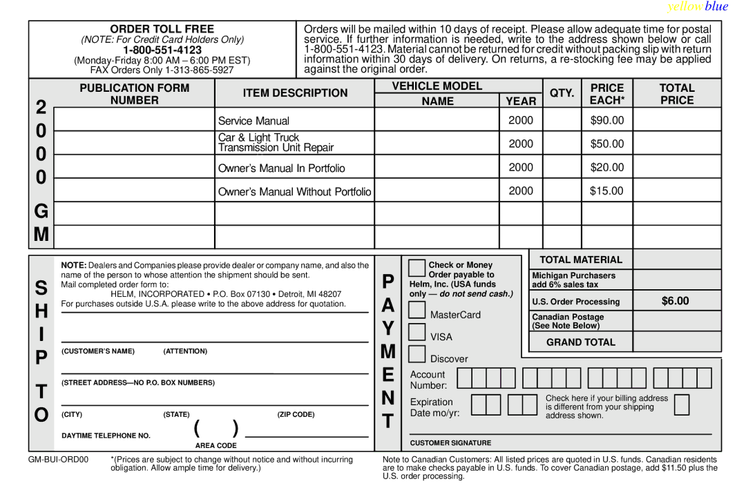 Buick 2000 manual Order Toll Free 