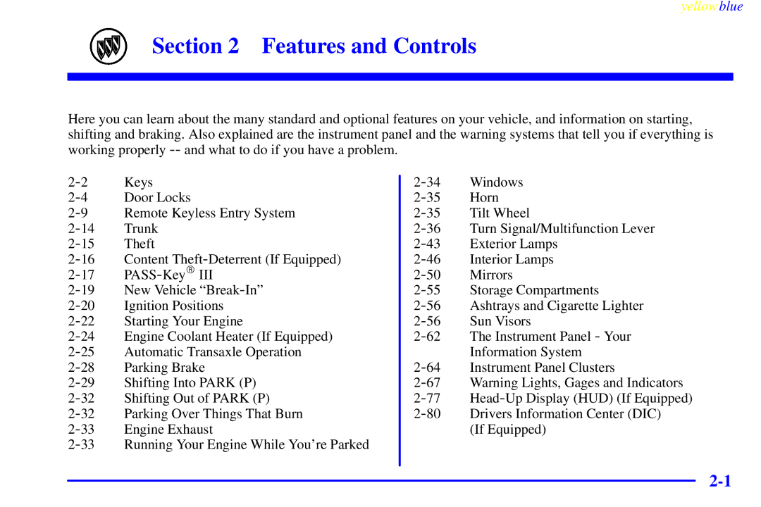 Buick 2000 manual Features and Controls 