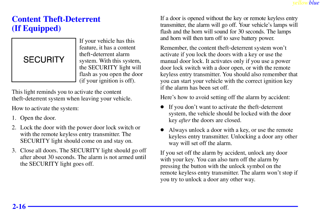 Buick 2000 manual Content Theft-Deterrent If Equipped 