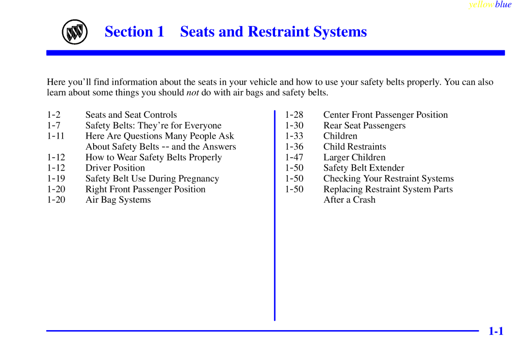 Buick 2000 manual Seats and Restraint Systems 